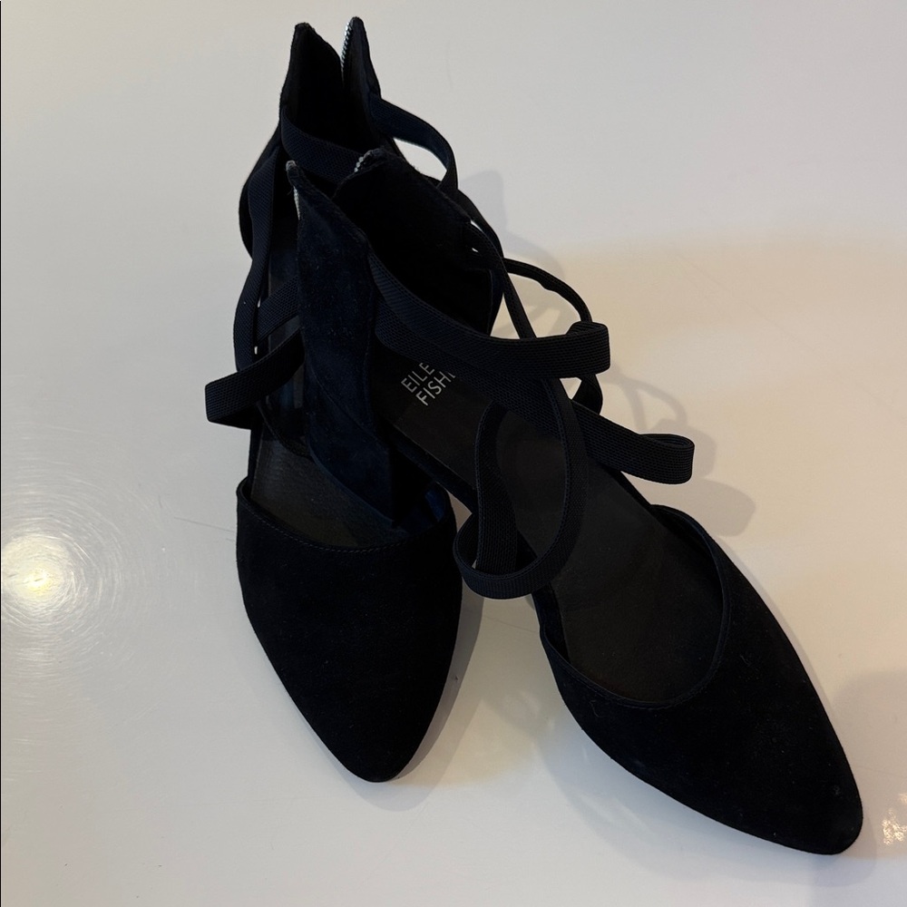 Eileen Fisher Black Suede Heels with Straps